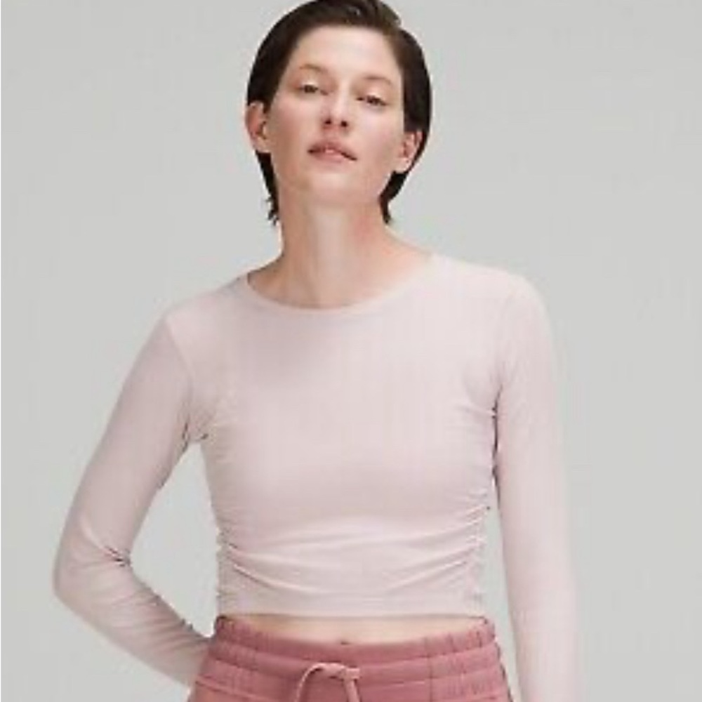 Lululemon La Tight-to-body Ruched Long Sleeve Shirt In Pink Side 6